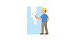 © MLB Creation - Painter applying white paint to a light blue wall flat vector illustration