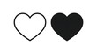 © sharmin - Two simple black heart shapes including one solid filled icon and one outline stroke version for romantic design projects