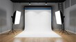 © pakawan - A seamless white backdrop within a professional studio lighting setup, perfect for e commerce visualization and product photography