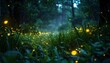 © Chandlerlikes - Mysterious dark forest with glowing fireflies among tall grasses and lush foliage