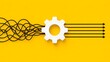 © Kathy Mathews - Business process optimization concept with white gear transforming tangled lines into organized workflow, representing efficiency, automation, management, and improvement
