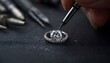 © rohmat - Diamond ring being meticulously handcrafted in a professional workshop with macro sharp focus and moody lighting for luxury jewelry advertising