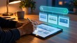© Azhar - Designer using digital tablet with stylus to develop website wireframe layout and search interface architecture[cite: 52]