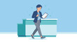 © Khaliq - Woman walking with checklist at reception desk, isolated