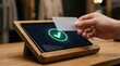 © snd studio - Customer making contactless payment with a credit card on a modern tablet POS system with a successful transaction checkmark