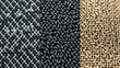 © soyibakter - Close-up macro textures of woven fabric in black, grey, and natural beige