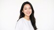 © Dilshan - Young Asian Woman Smiling Happily Portrait Long Dark Hair White Blouse Isolated Studio White Background
