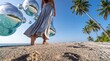 © BlackBridge Media - Woman Walking on Tropical Beach with Floating Mirrored Spheres