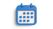 © doublearl - Blue 3D Calendar Icon Isolated on White Background Schedule Date SymbolDescription: Blue 3D calendar icon with metal rings and a grid of date squares, isolated on a clean white background with soft