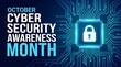 © Sala - October Cybersecurity Awareness Month graphic with circuit board and padlock icon, promoting digital safety and awareness during October.
