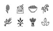 © Prosenjit - Cereal and wheat vector icon set with flour bag, grain bowl, oat plant, sheaf, and kernel line symbols