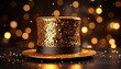 © Firadoaw - Golden glitter top hat 3D Illustration on a glamorous dark party background