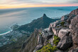 © RooM The Agency - Aerial view of Lion's Head mountain, Cape Town cityscape and the Atlantic Ocean from Table Mountain, Western Cape, South Africa