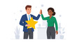 © Nayara - Diverse colleagues celebrating success with a high five and a golden star award, teamwork, achievement, and recognition