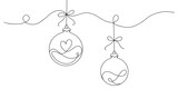 Continuous Line Drawing of Hanging Christmas Ornaments with Heart and Bows Minimalist Holiday Vector Illustration