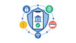 © your picture - Secure mobile banking concept featuring a protected smartphone surrounded by biometric authentication credit card and digital wallet icons representing safe financial transactions and data privacy