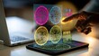 © Mia - Business professional analyzing data clustering visualization on digital interface, customer segmentation groups connected to user icons, big data analytics, marketing strategy and audience targeting