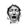 © Hirak - Human face screaming inside a torn paper hole isolated on transparent background
