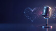 © POWER-X - Retro Style Microphone with Glowing Digital Heart Plexus Design on Dark Background, Concept for Passionate Podcasting, Audio Storytelling, Radio Broadcasting, and Creative Music Production