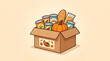 © Eril - Cardboard donation box filled with groceries and pumpkin for community food drive.
