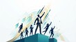 © Anat art - A business leader stands on a platform pointing upwards while the team applauds and celebrates their achievements in a corporate setting.