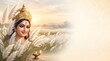 © Color Cultura - Goddess durga with kash flowers and diya for durga puja festival background