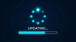 © Hasibul - Digital loading bar with glowing blue progress indicator and circular spinner icon on a dark background representing software update process