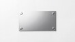 © Sana - Blank rectangular silver metal plaque mounted on a white wall with four corner screw fasteners