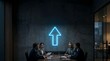 © Ompured - Professionals having business meeting under glowing neon arrow on wall