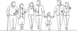 © Simple vector design - A continuous single line drawing illustration of a happy multi-generational family including grandparents parents and a child walking together in a line.