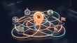 © CuteBee - Orange glowing navigation pin centered on a connected network of lines and icons representing global logistics supply chain management and international transport coordination systems