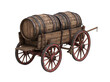 © MDTOUFICKAHAMAD - Old wooden cart carrying two large barrels for transport on a white background