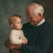 © ANNELEVEN - Grandfather holding a baby, sharing a tender family moment, symbolizing multi generational connections and affection