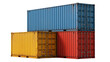 © Ari - Stacked blue yellow and red metal shipping containers for global freight transport