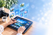 © yu - Hands creating digital artwork with futuristic AI interface