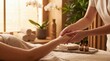 © Artem Zatsepilin - woman receiving relaxing hand massage with essential oils in wellness center. body care and relaxation therapy. spa salon, banner, website header.