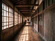 © Arch & Human Studio - レトロな木造校舎の廊下に光と影が差し込むノスタルジックな風景