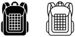 © Ed Scott - Travel backpack rucksack gear icon set on checkered alpha background.