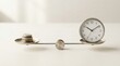 © sufian - A stack of coins on one side of a scale balances with a white alarm clock on the other, representing time and money.