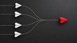 © Andi - Corporate merger and business consolidation concept with white paper airplanes merging into single red airplane