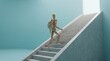 © Drago Designer - Miniature figure climbing stairs with backpack in light room