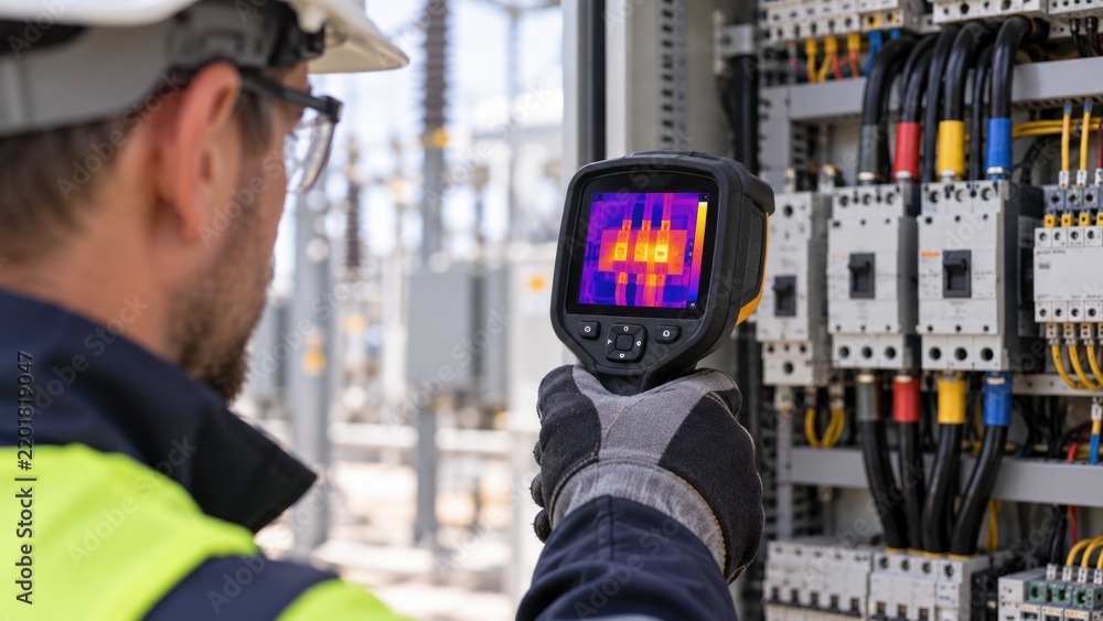 Infrared Camera Electrical Testing Electrician Using Thermal Imaging Camera to Inspect Electrical Panel ...