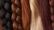 © Studio Nova - Multiple hair extensions and braids arranged side by side in a row, showcasing different colors and textures