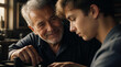 © artestdrawing - Elderly Man Mentoring Young Boy in Workshop Setting Skill Transfer