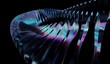 © themagia - Cover art visuals 3d rendering cinematic tech background design, cyber futuristic transparent glass plane elements and liquid acrylic purple blue glow on black backdrop.