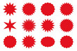 © Logo's Icon - Set of red starburst, sunburst badges, Sale sticker, price tag, starburst icon set , Circle sticker set. Wavy edge promo red badges. Star burst shape tags for price. Red sale tag. Concept of badges.