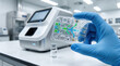 © Moonroad - Scientific analyzer with microfluidic cartridge held by gloved hand in modern laboratory, sterile vial and diagnostic equipment supporting precise medical testing and research work