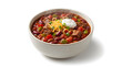 © Dream Pixel - A bowl of chili cookoff with beans, beef, cheese, and sour cream on a white background