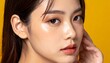 © pumpupin - 日本人若い女性・透明感美肌・半横顔・黄色背景固定・美容広告 / Japanese Young Woman Beauty Portrait — Youthful Fresh Face, Half-Side Angle, Seamless Yellow Backdrop, Beauty Commercial