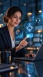 © ชลธิชา สว่างวงค์ - Business professional using advanced ai chatbot interface on laptop screen for digital client support operations
